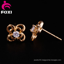 Flower Shape Design Copper Material CZ Gold Plated Stud Earrings